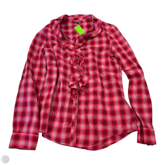 Top Long Sleeve By Express In Plaid Pattern, Size: S