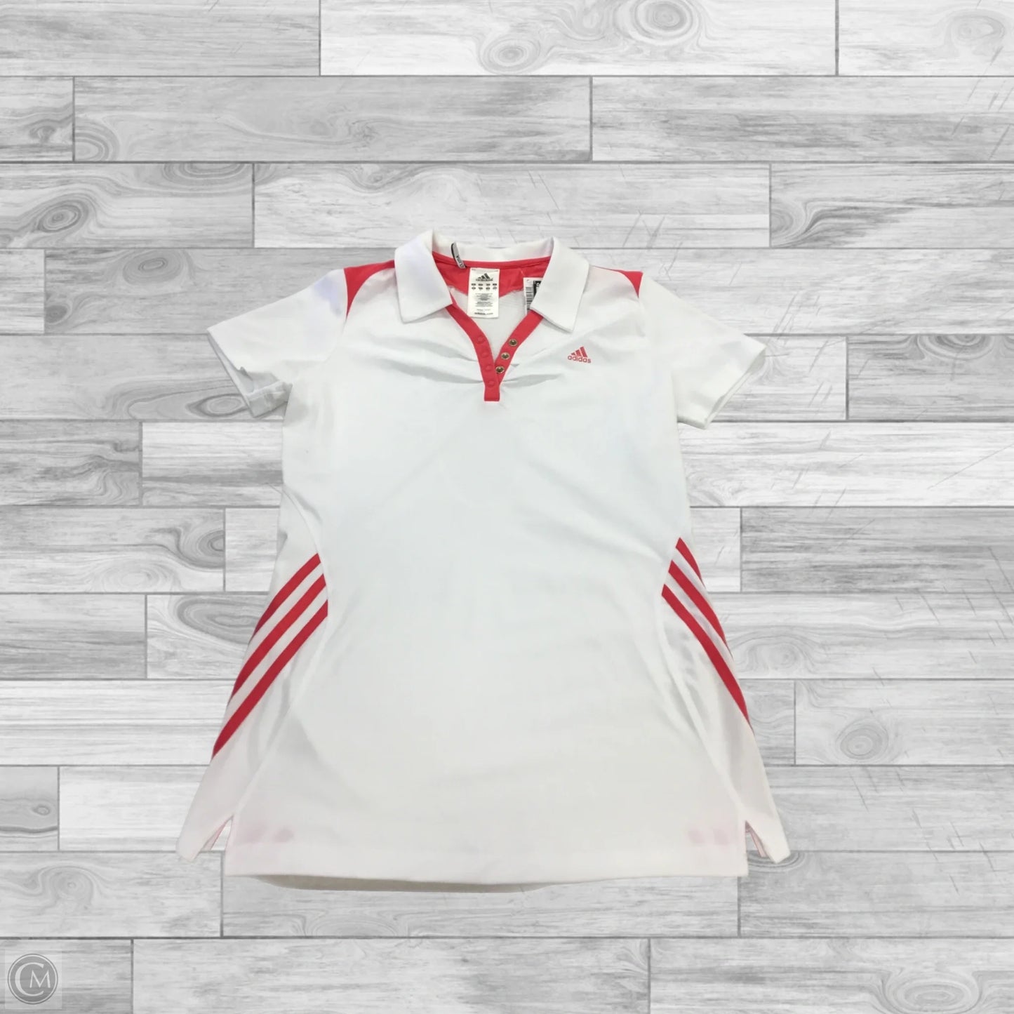 Athletic Top Short Sleeve By Adidas In Pink & White, Size: L