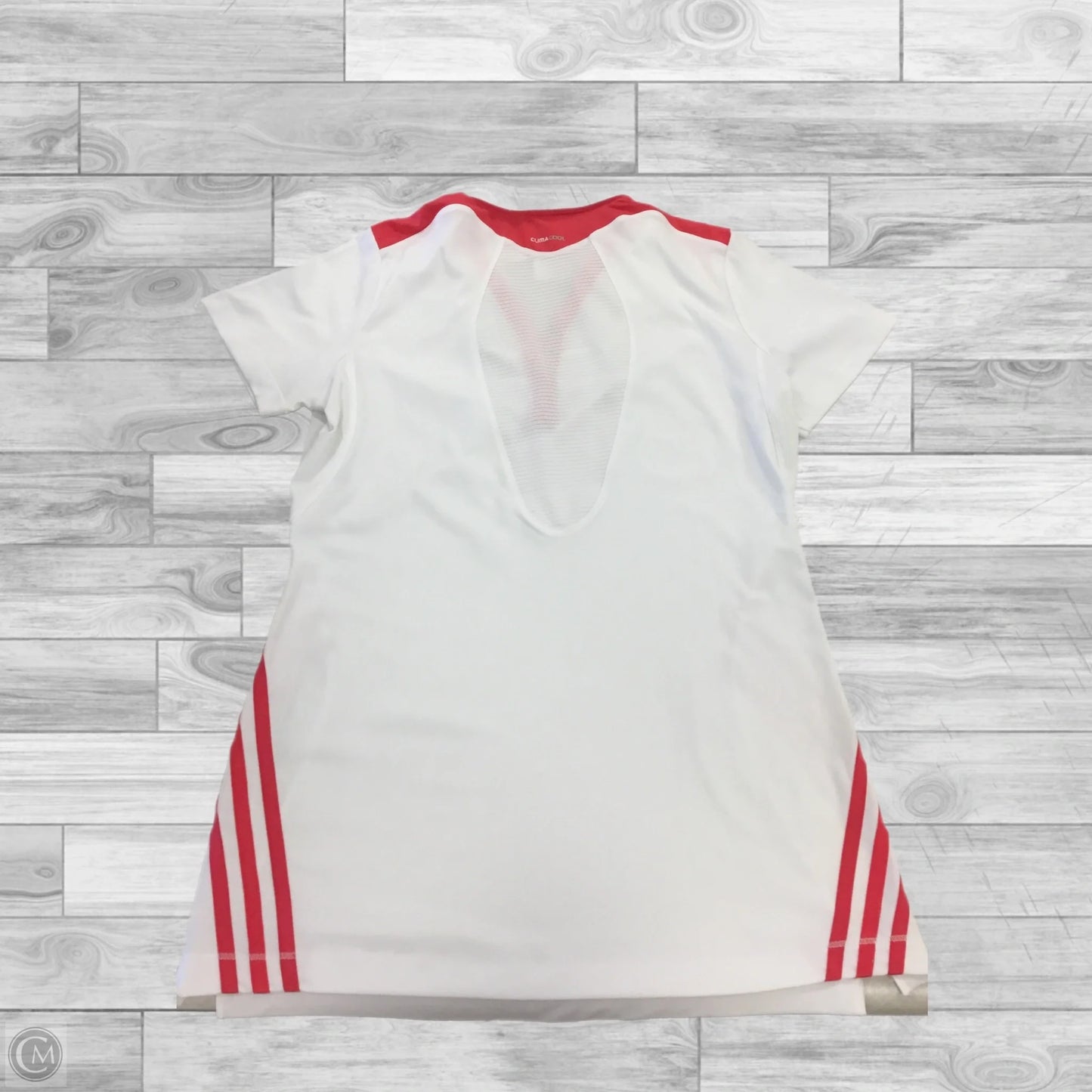 Athletic Top Short Sleeve By Adidas In Pink & White, Size: L