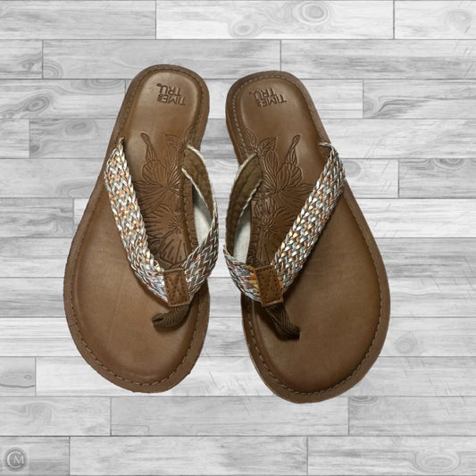 Sandals Flip Flops By Time And Tru In Gold & Silver, Size: 7.5