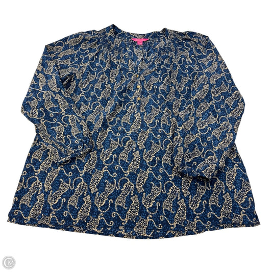 Top Long Sleeve Designer By Lilly Pulitzer In Blue & Gold, Size: Xl