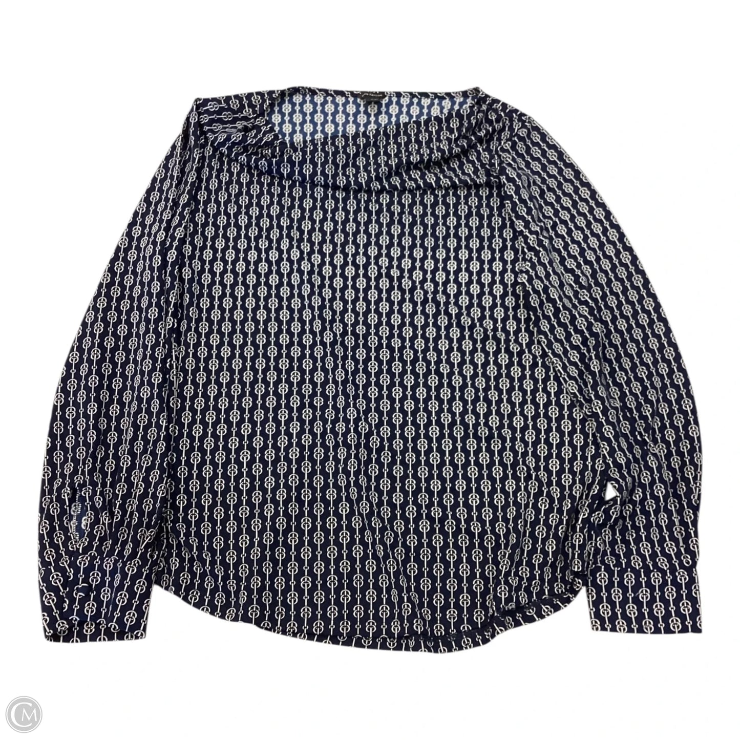Top Long Sleeve By Ann Taylor In Blue & Cream, Size: L