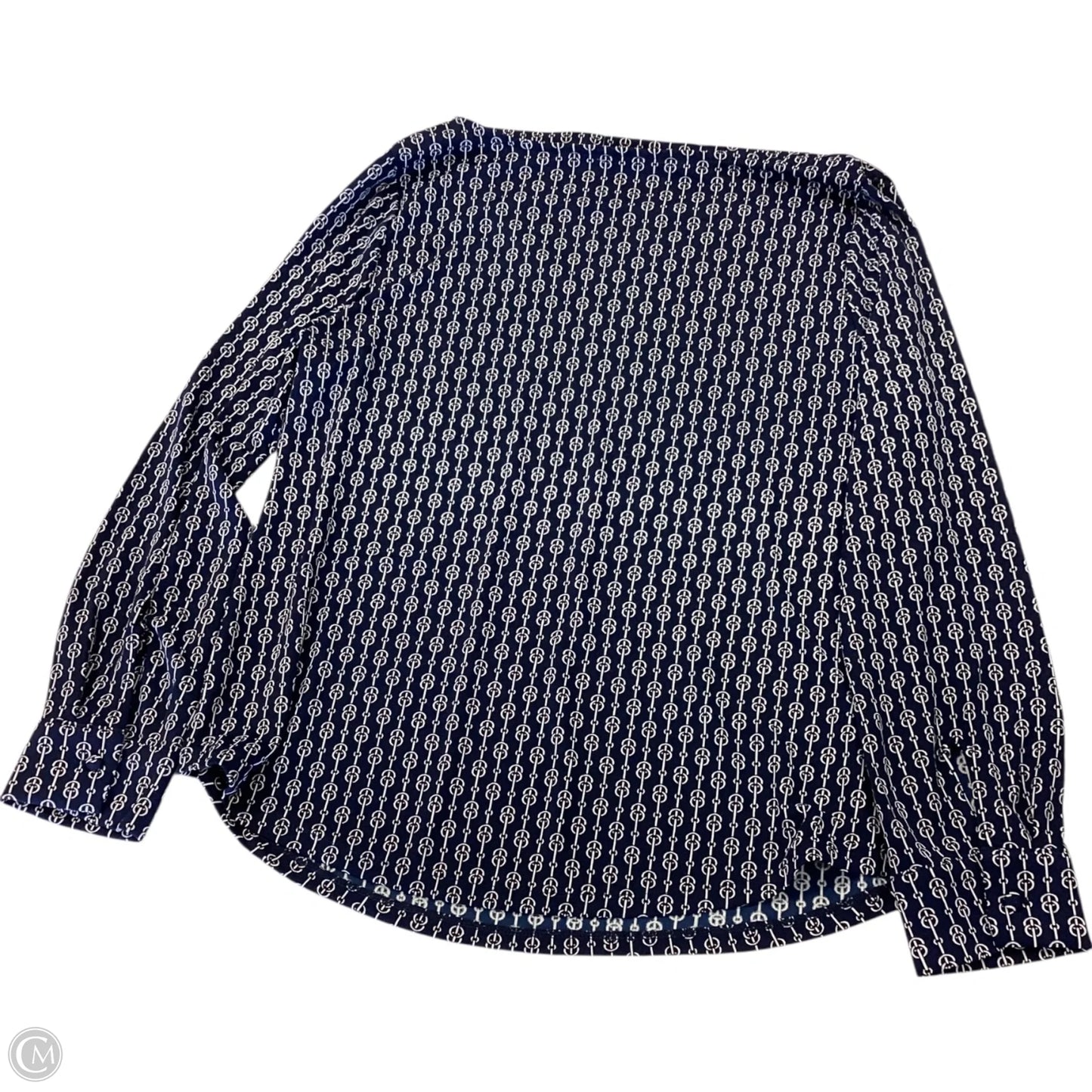 Top Long Sleeve By Ann Taylor In Blue & Cream, Size: L