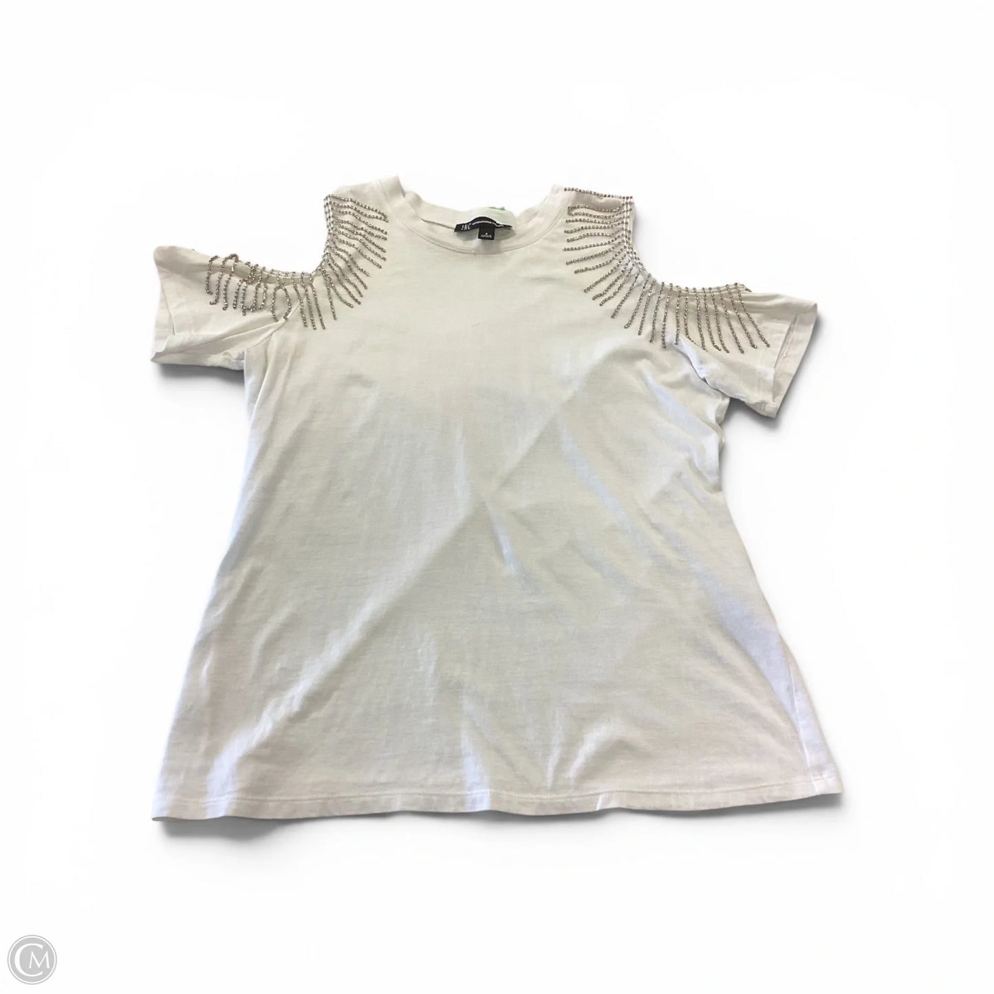 Top Short Sleeve By Inc In Silver & White, Size: S