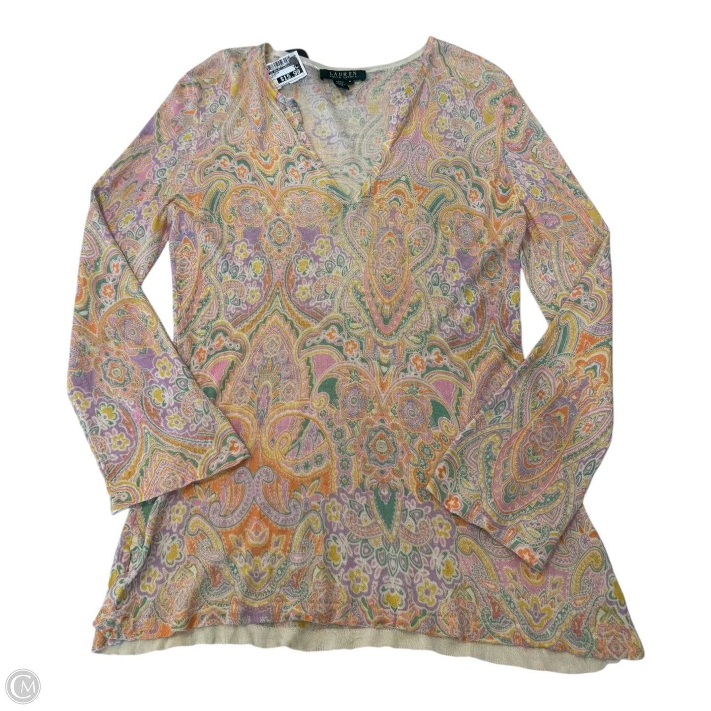 Top 3/4 Sleeve By Lauren By Ralph Lauren In Paisley Print, Size: M