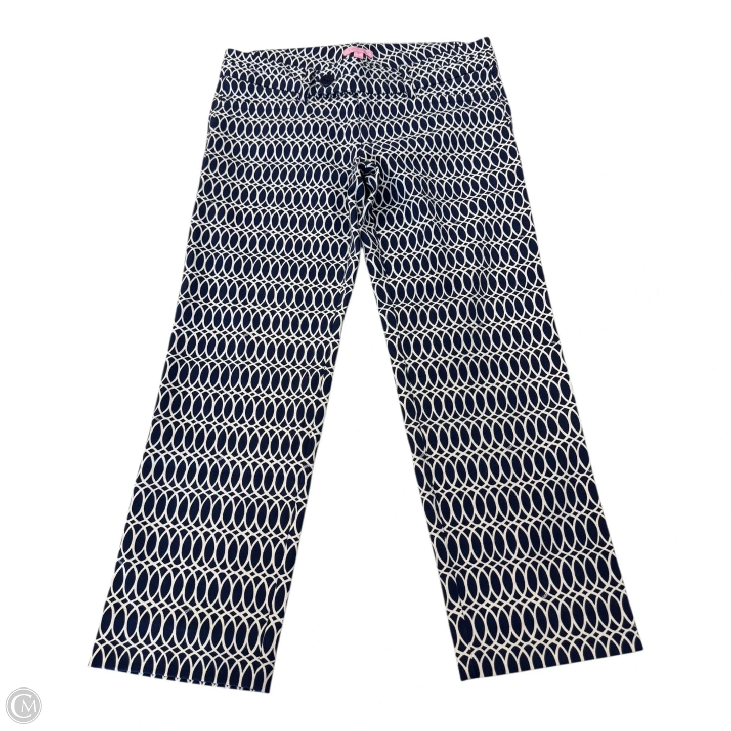 Capris Designer By Lilly Pulitzer In Blue & Cream, Size: 8