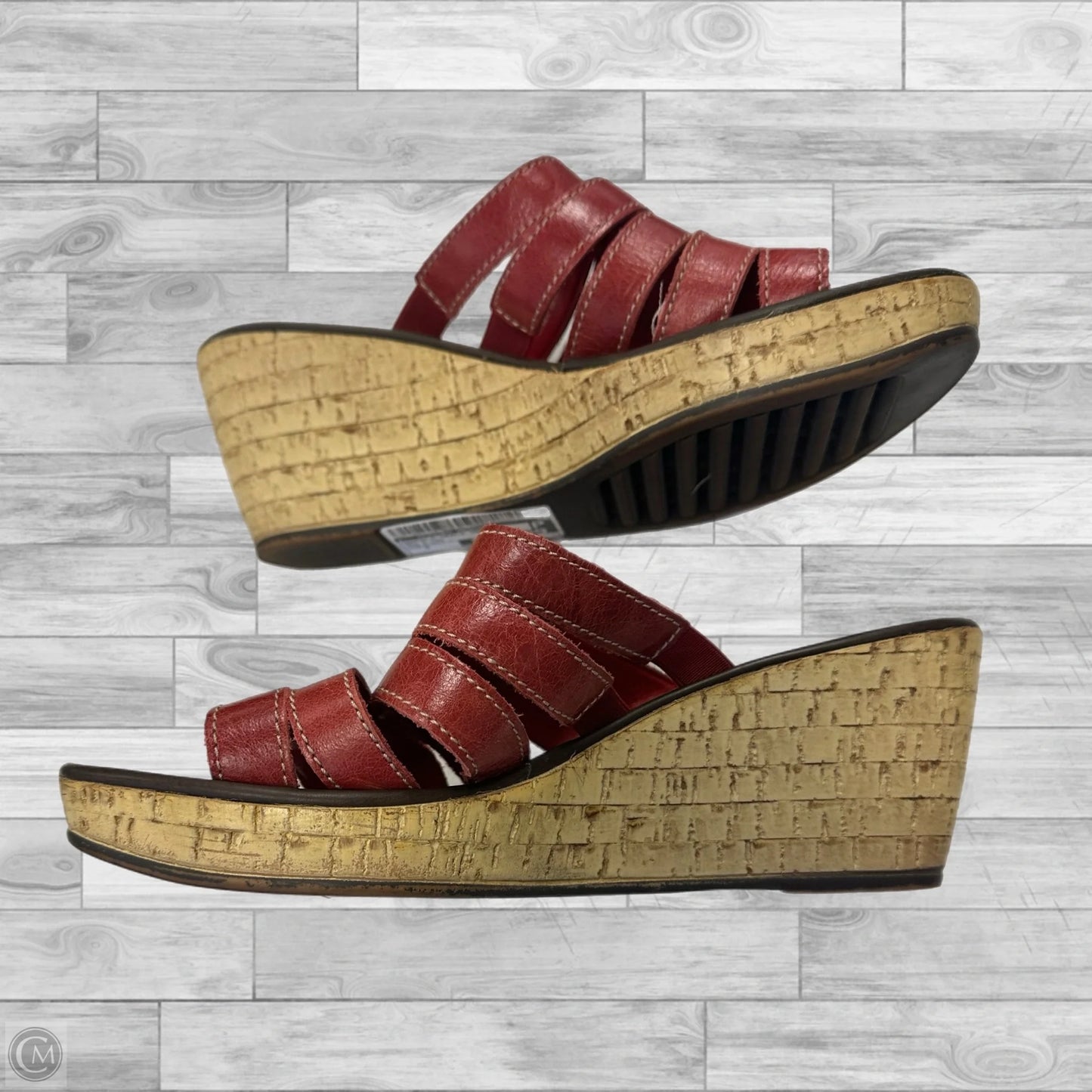Sandals Heels Wedge By Clothes Mentor In Red & Tan, Size: 8