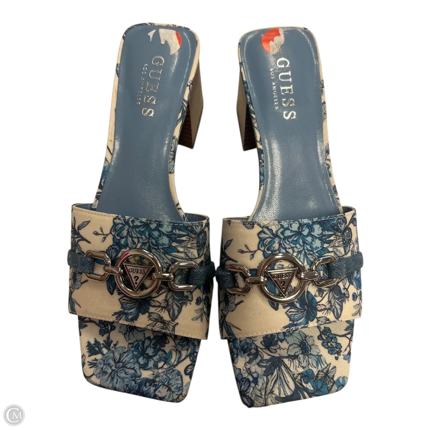 Sandals Heels Block By Guess In Blue & White, Size: 7