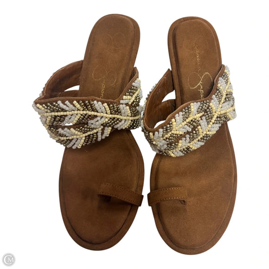 Sandals Heels Stiletto By Jessica Simpson In Brown & White, Size: 6.5