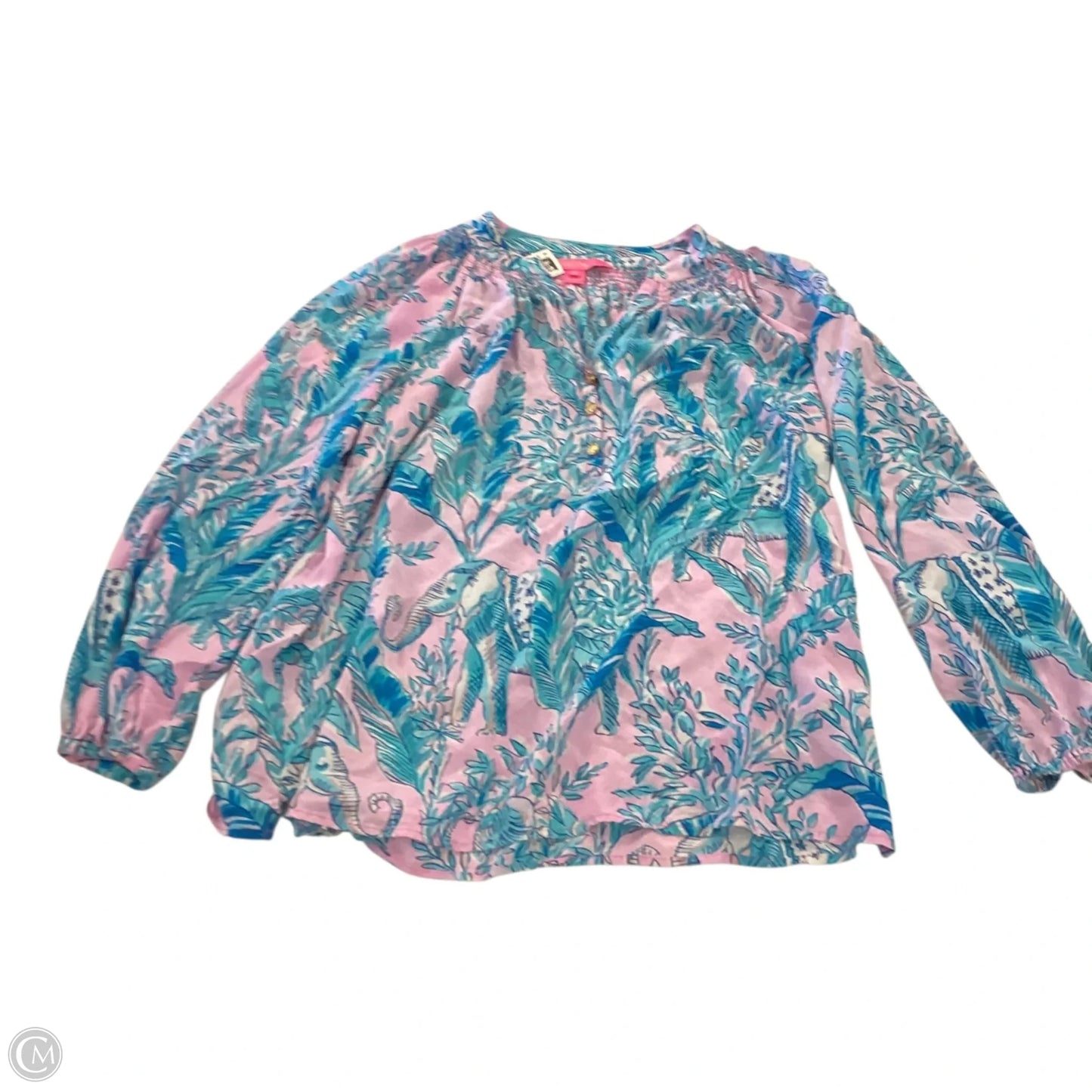 Top 3/4 Sleeve Designer By Lilly Pulitzer In Blue & Purple, Size: M