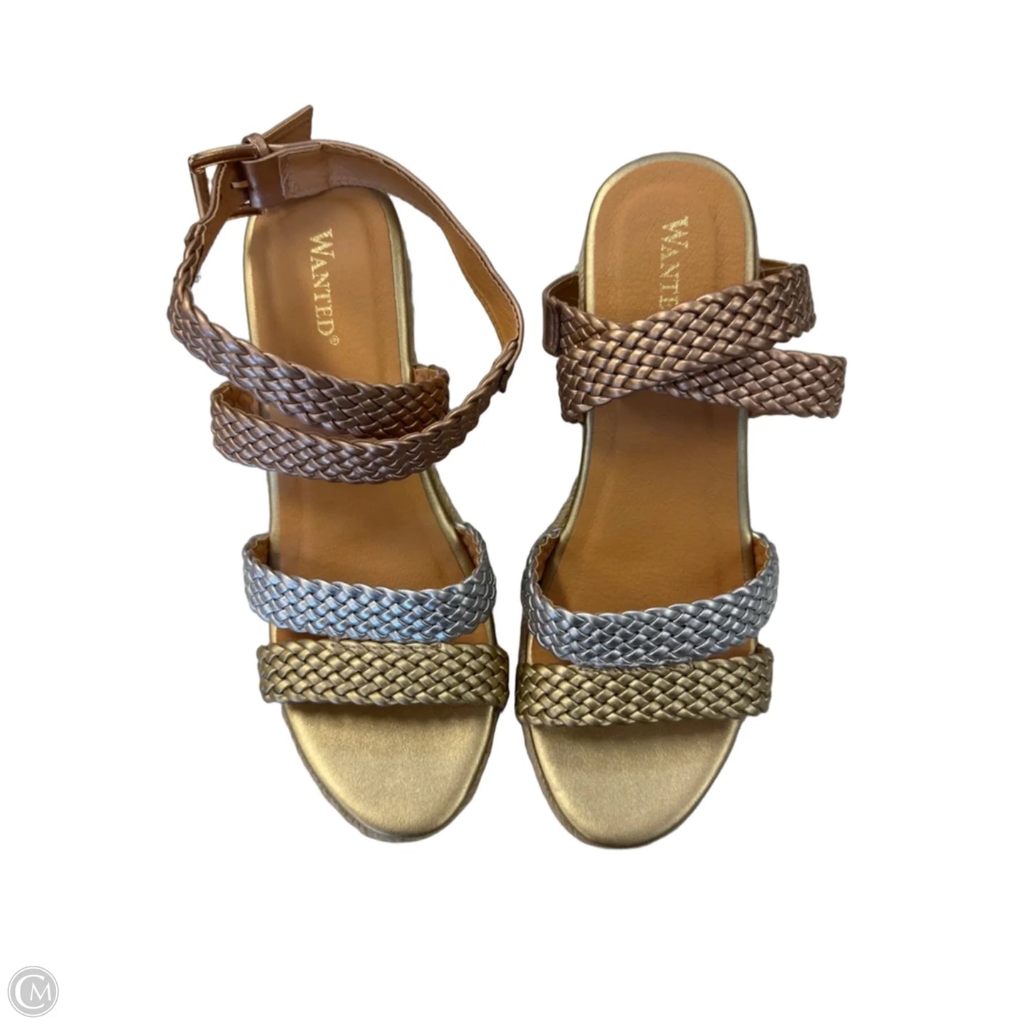 Sandals Heels Wedge By Wanted In Gold & Silver, Size: 8