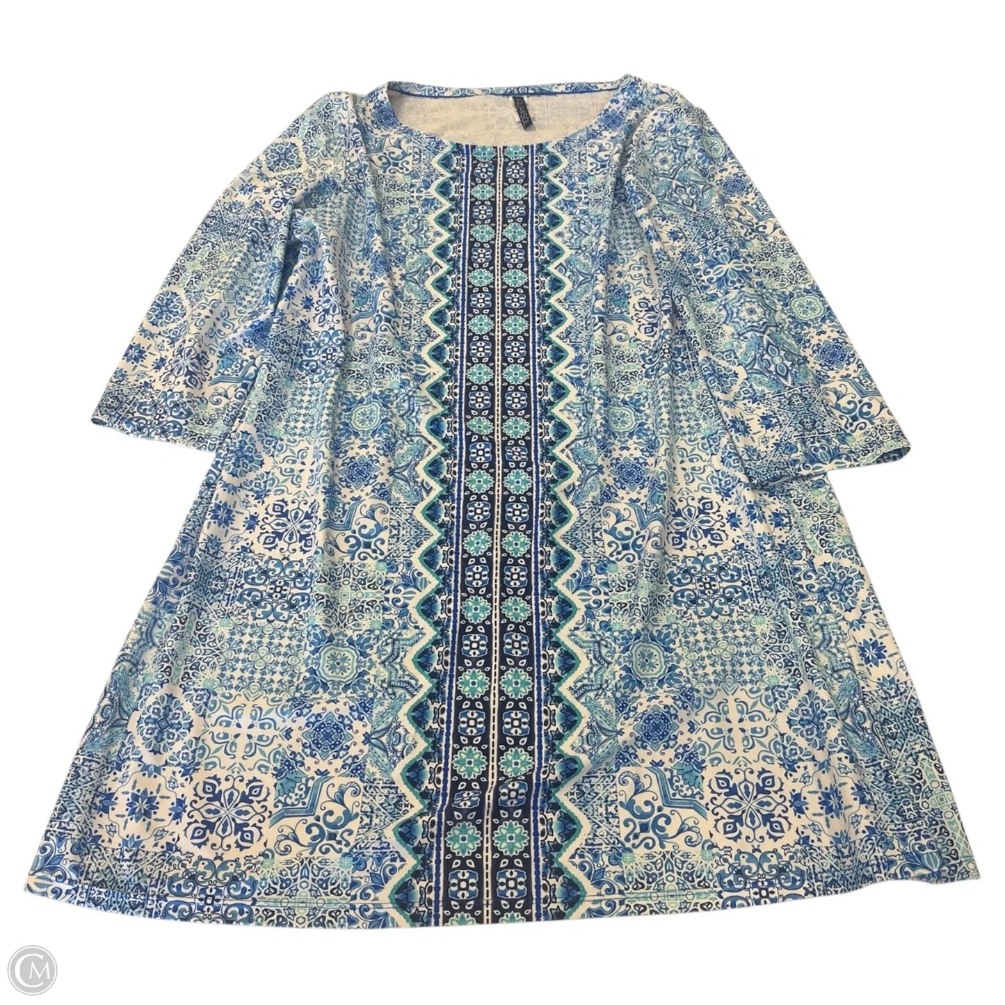 Dress Casual Midi By Clothes Mentor In Blue & White, Size: L