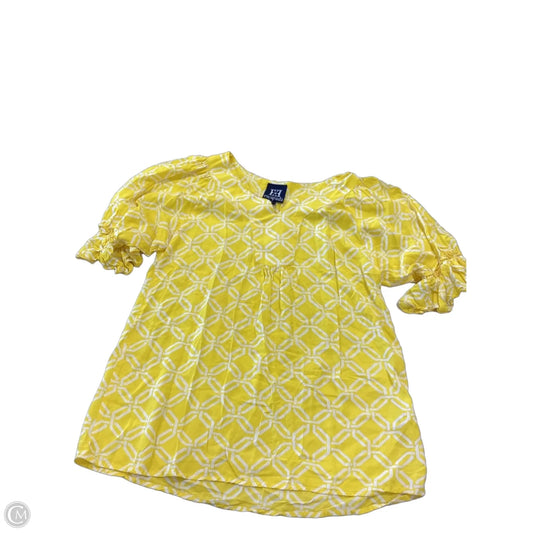 Top 3/4 Sleeve By Escapada Living In White & Yellow, Size: L