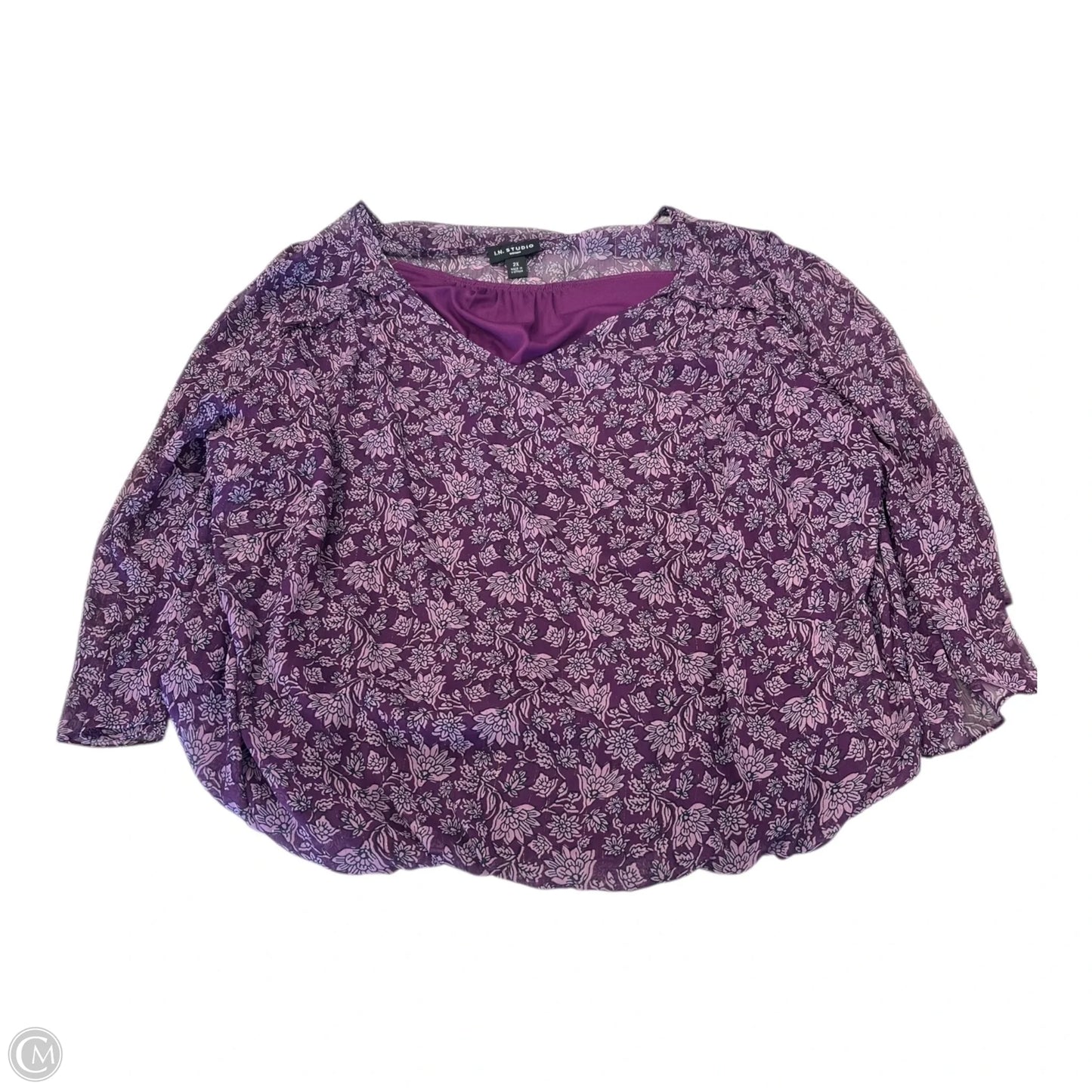Top 3/4 Sleeve By In Studio In Purple, Size: 2x