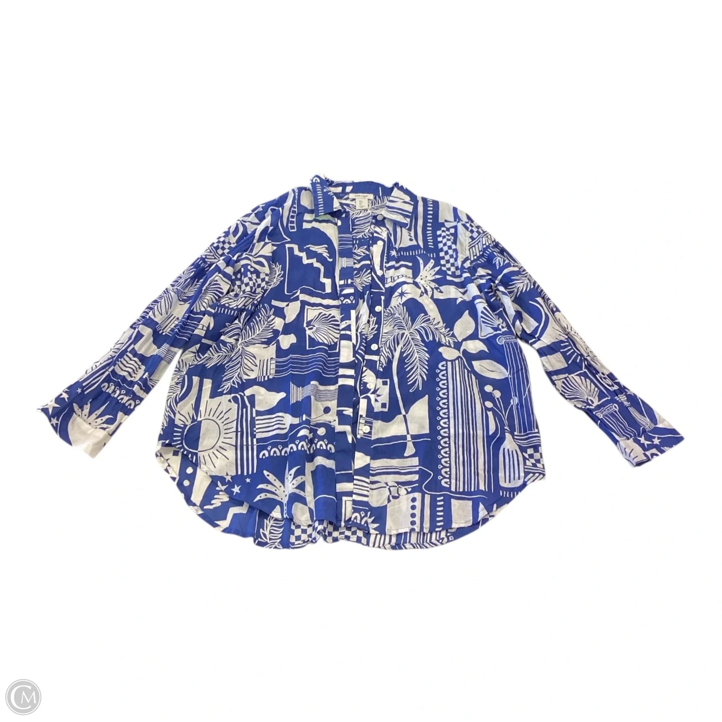 Top Long Sleeve By Haute Hippie In Blue & White, Size: L