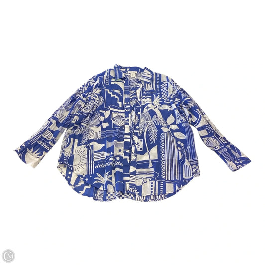 Top Long Sleeve By Haute Hippie In Blue & White, Size: L