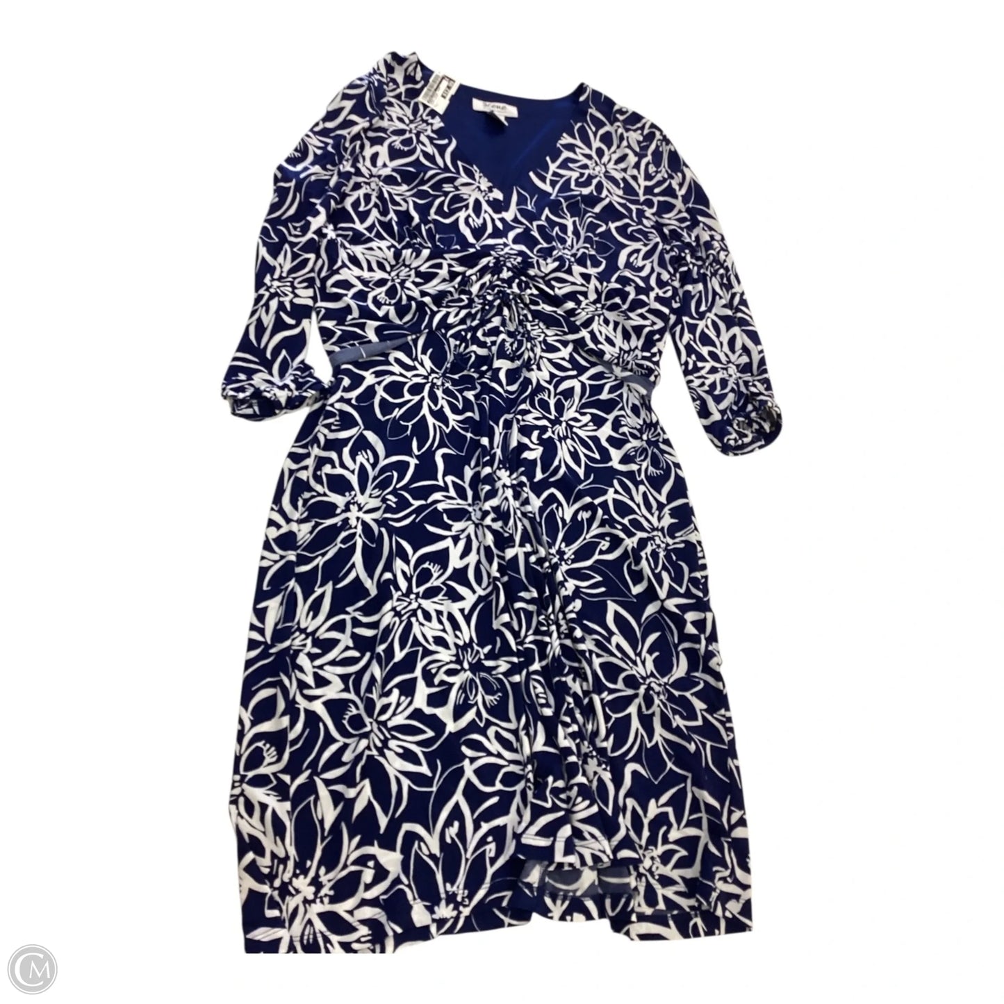 Dress Casual Short By Donna Ricco In Blue & White, Size: L