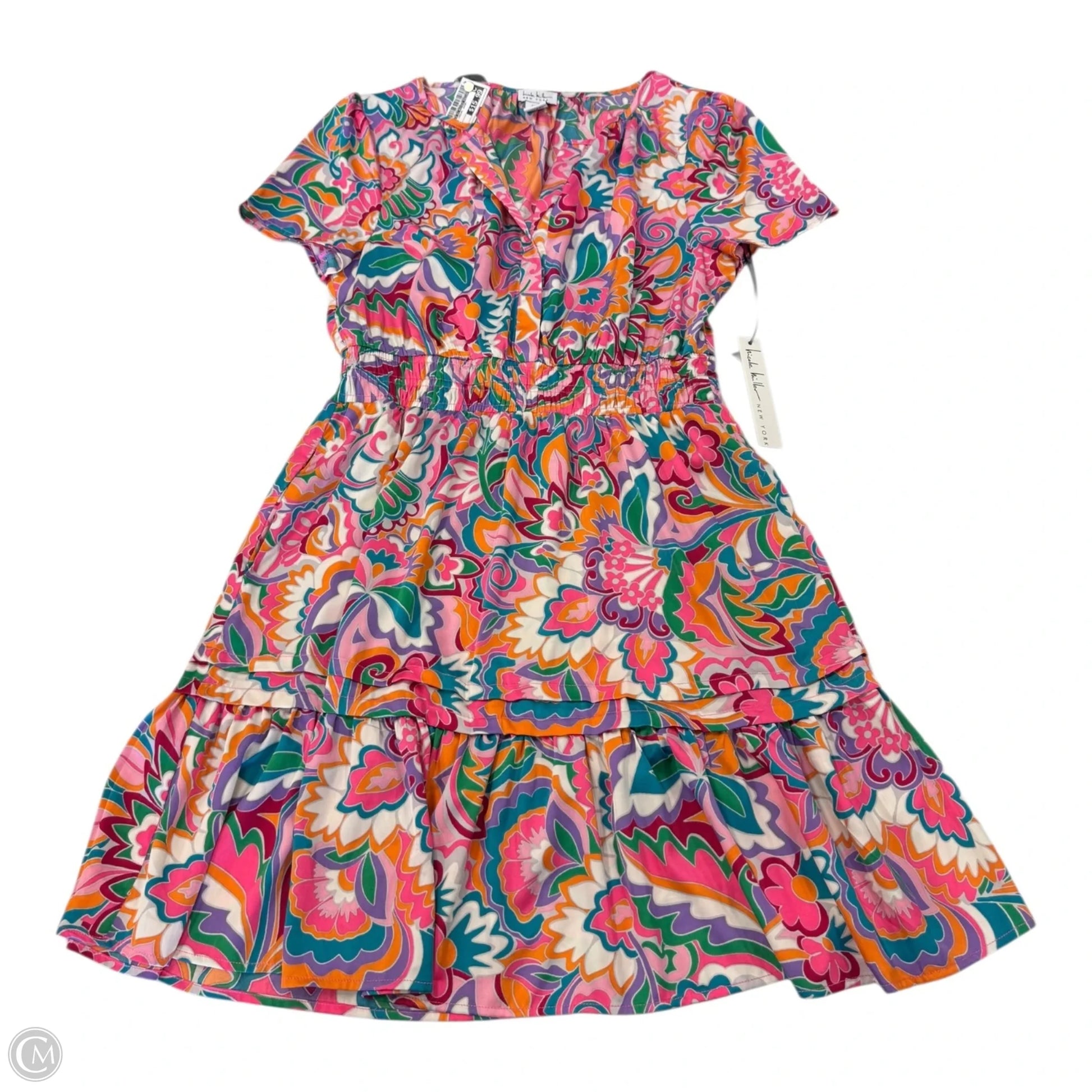nicole miller short dresses Nicole Miller Womens Short Sleeve Tiered Mini Dress Blue XS Tie Neck Flutter