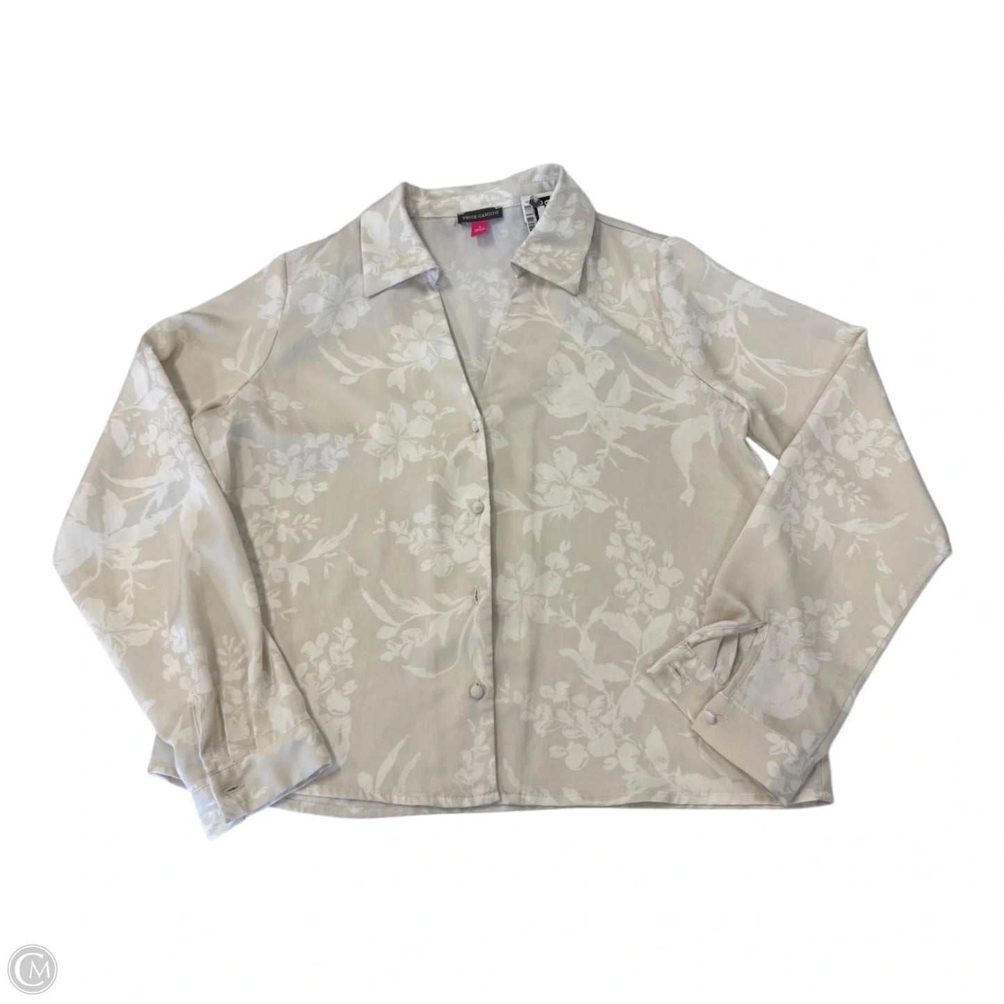 Top Long Sleeve By Vince Camuto In Tan & White, Size: S
