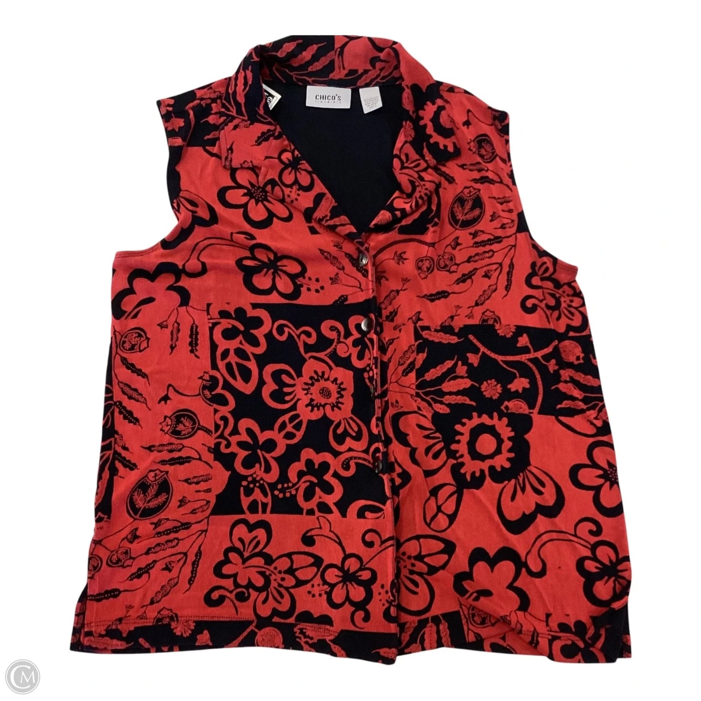 Top Sleeveless By Chicos In Black & Red, Size: 2 large