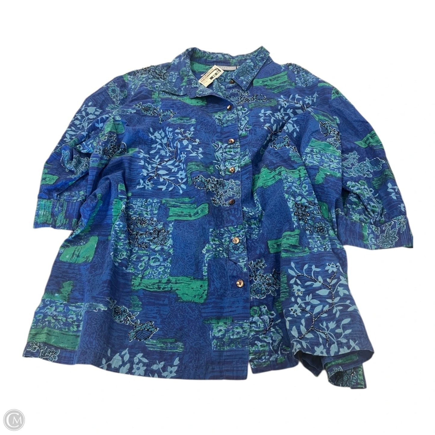 Top 3/4 Sleeve By Liz And Me In Blue & Green, Size: 4x