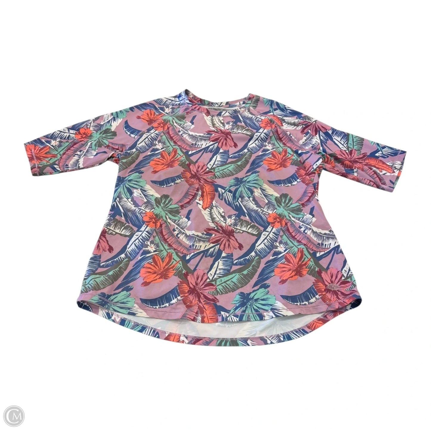 Top Short Sleeve By Reel Legends In Tropical Print, Size: L