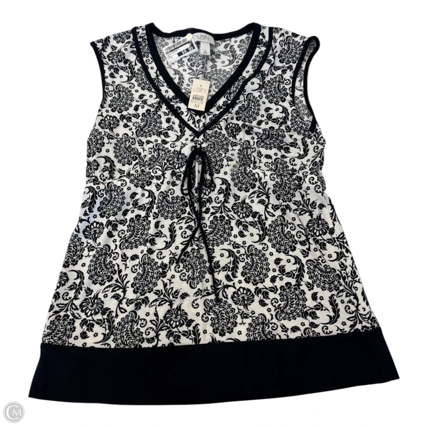 Top Sleeveless By Loft In Black & White, Size: M