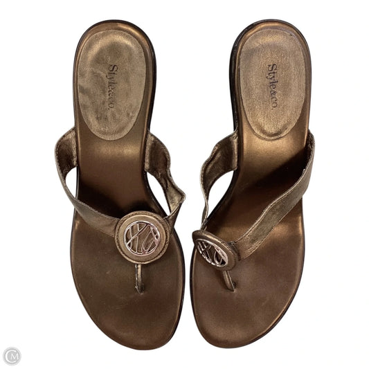 Sandals Heels Wedge By Style And Company In Gold, Size: 7