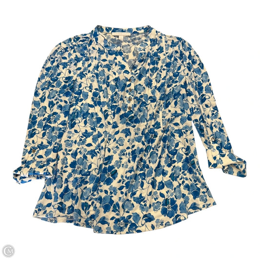 Top 3/4 Sleeve By Clothes Mentor In Blue & White, Size: L