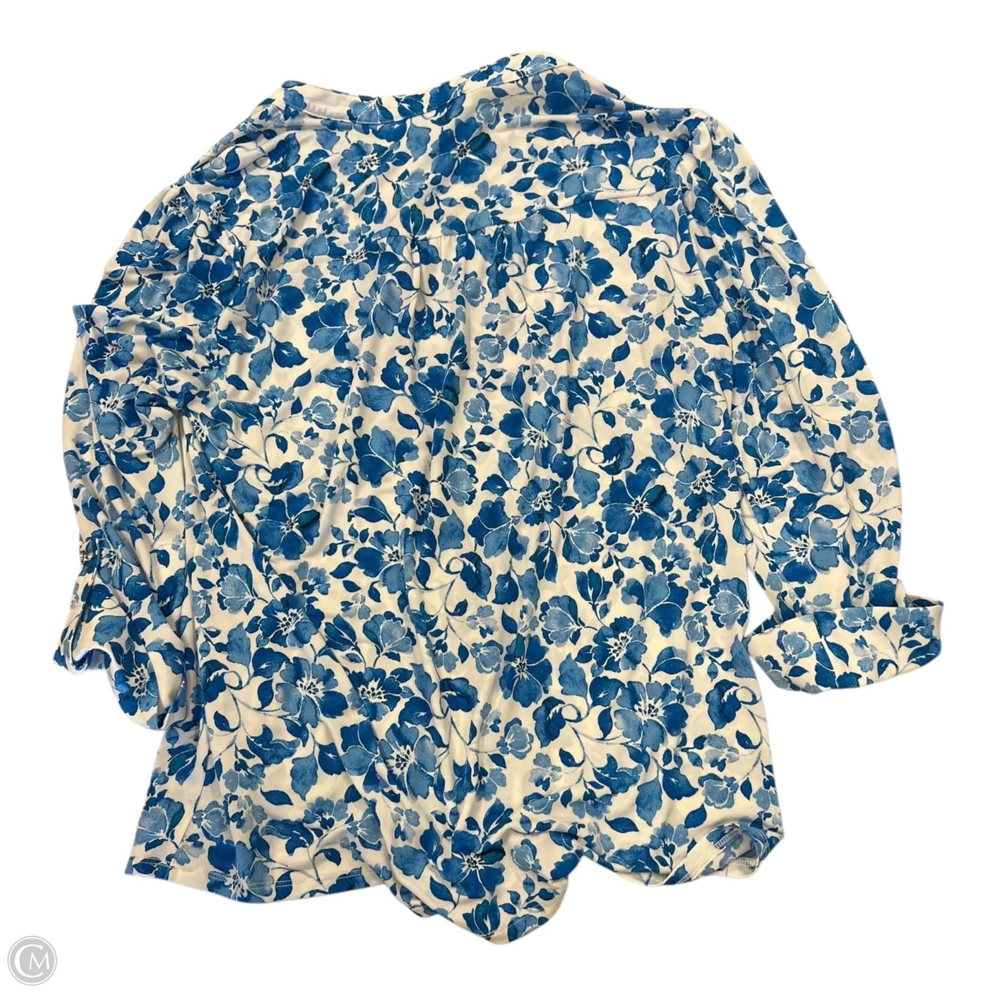 Top 3/4 Sleeve By Clothes Mentor In Blue & White, Size: L