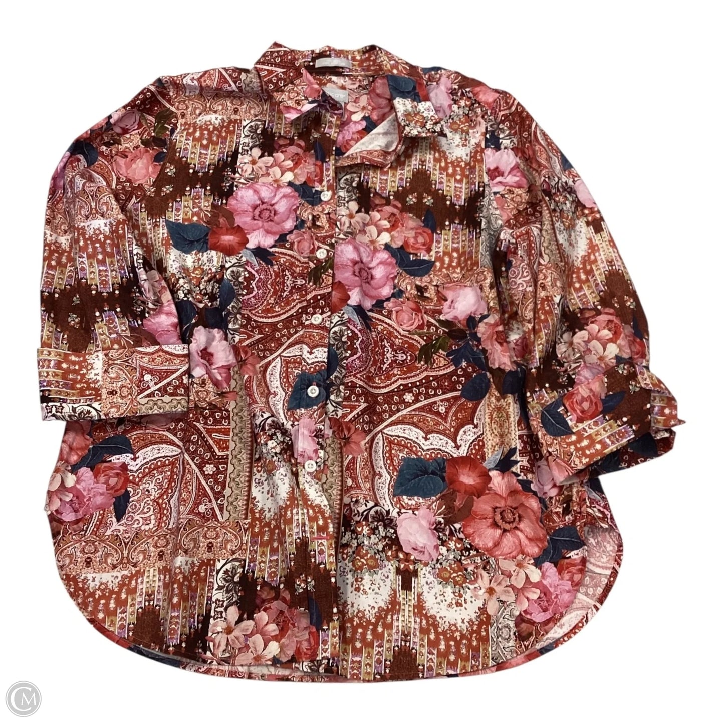 Top Long Sleeve By Chicos In Floral Print, Size: M