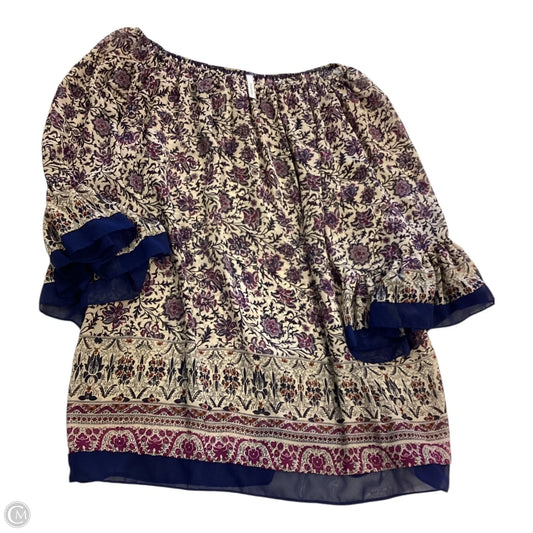 Top 3/4 Sleeve By Clothes Mentor In Purple & Tan, Size: M