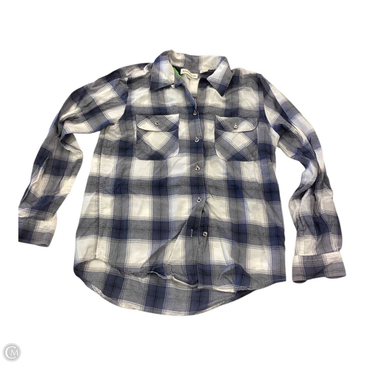 Top Long Sleeve By Ann Taylor In Blue & White, Size: S