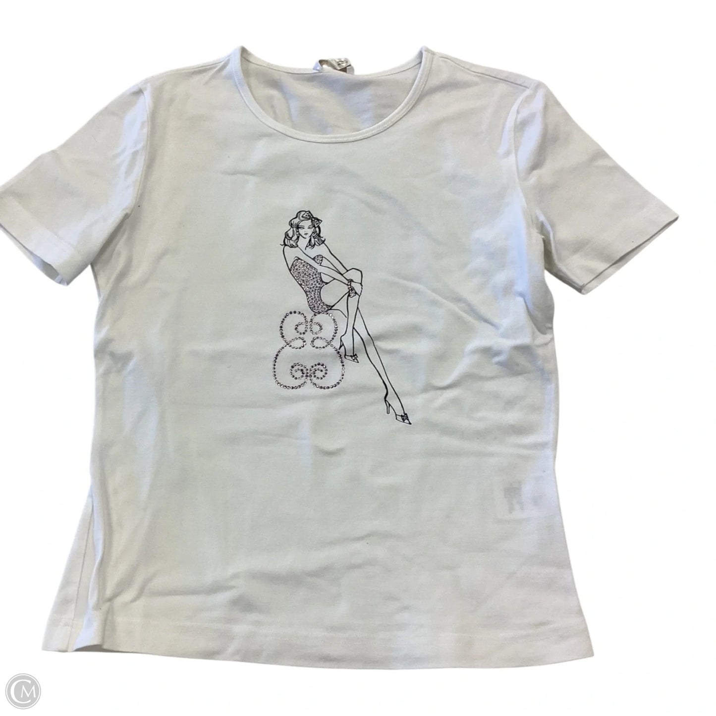 Top Short Sleeve Designer By Escada In White, Size: M