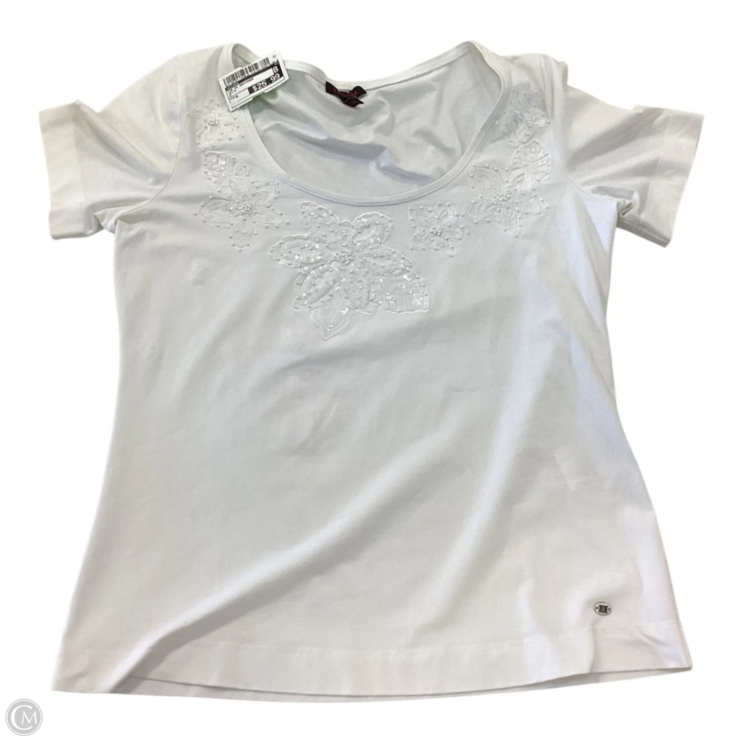 Top Short Sleeve Designer By Escada In White, Size: M