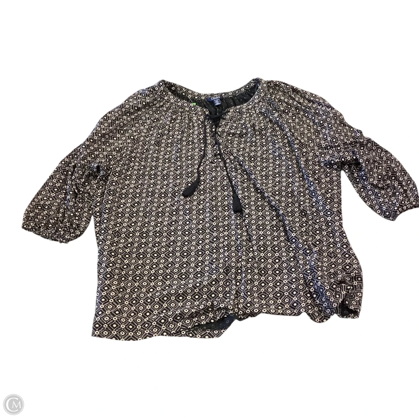 Blouse 3/4 Sleeve By Chaps In Black & Tan, Size: 2x
