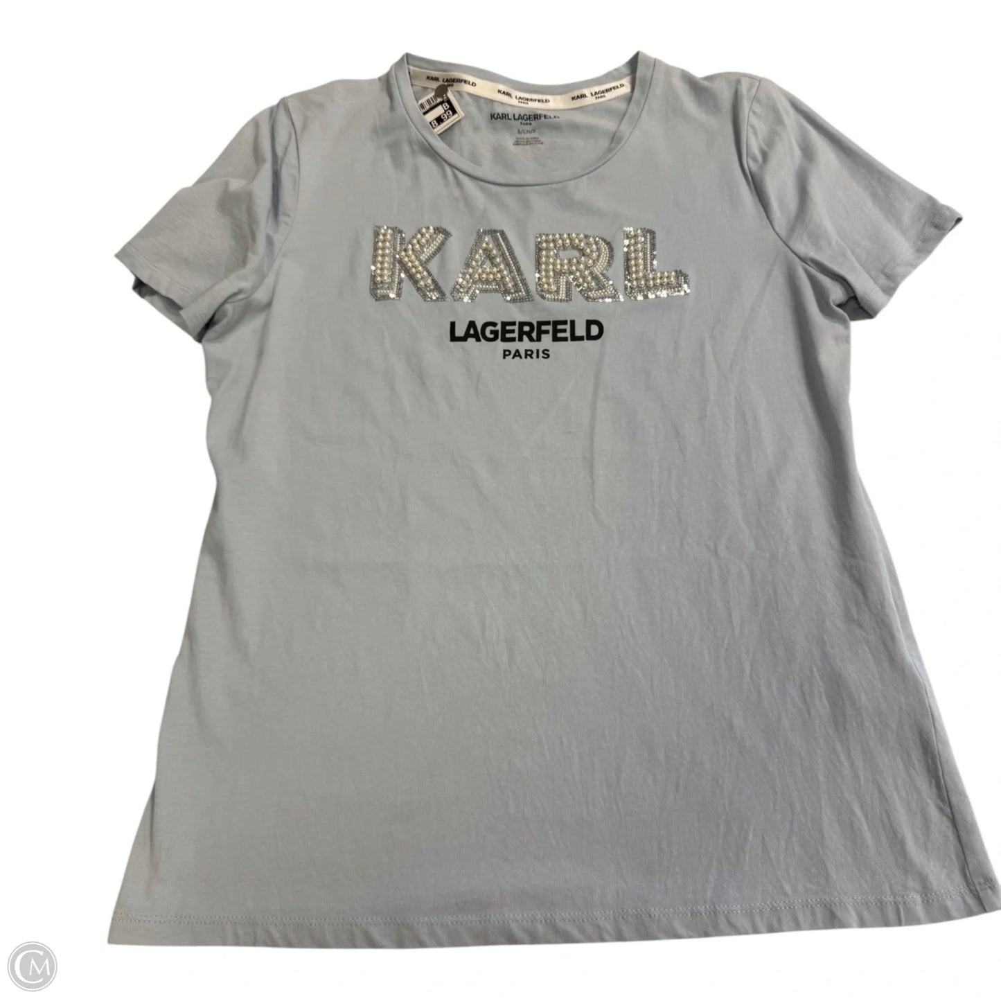 Top Short Sleeve Designer By Karl Lagerfeld In Blue, Size: S