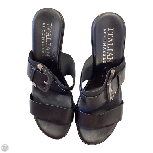 Sandals Heels Wedge By Italian Shoemakers In Black, Size: 5.5