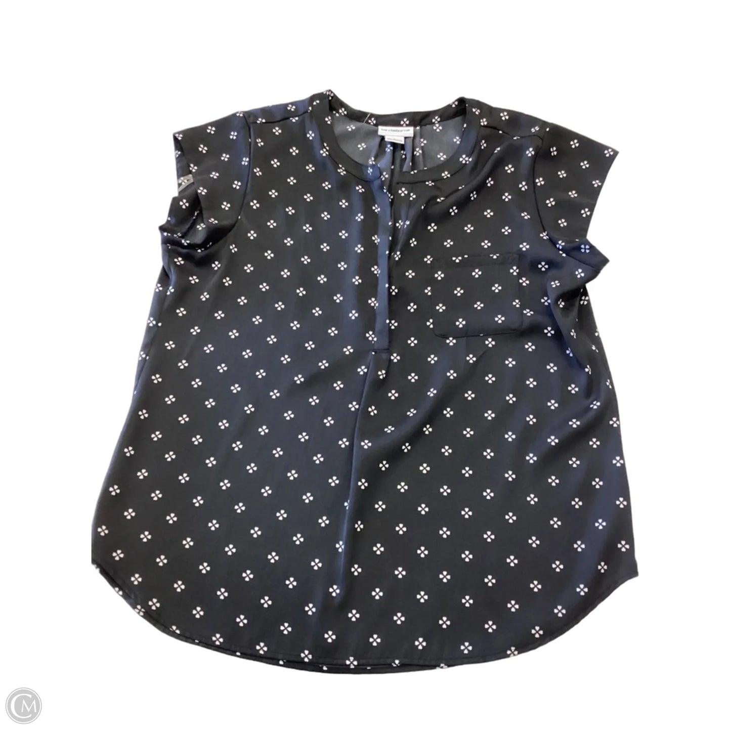 Blouse Short Sleeve By Liz Claiborne In Black & White, Size: L