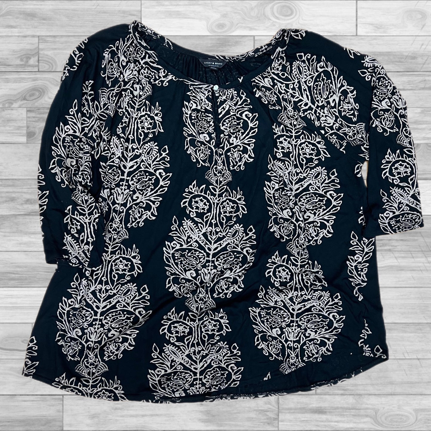 Top 3/4 Sleeve By Lucky Brand In Black, Size:2X